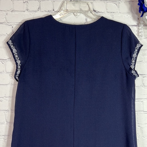 Speechless Size Large Navy/White Embroidered Lace Corset Tie Front Shift Dress - Picture 7 of 10